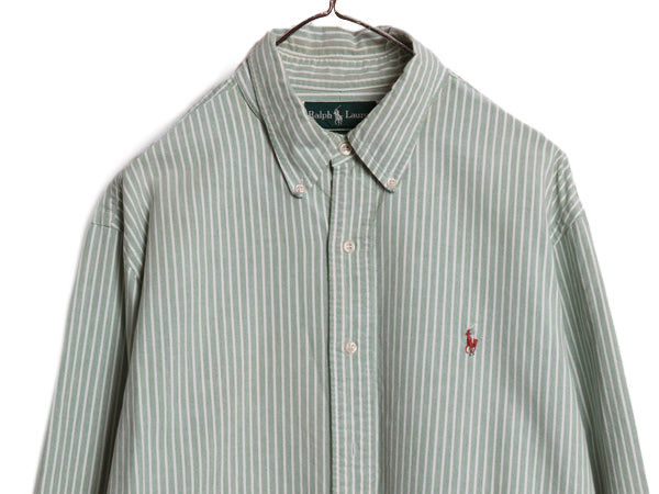 90s ラルフローレン ストライプ 長袖 ボタンダウン シャツ メンズ XL / オールド ポロ 長袖シャツ コットン オックスフォード 大きいサイズ