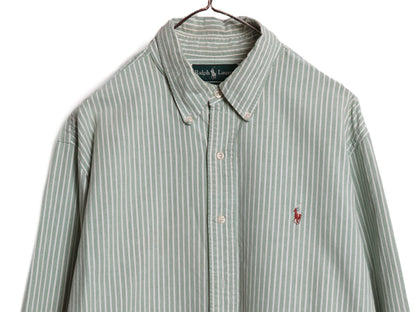 90s ラルフローレン ストライプ 長袖 ボタンダウン シャツ メンズ XL / オールド ポロ 長袖シャツ コットン オックスフォード 大きいサイズ