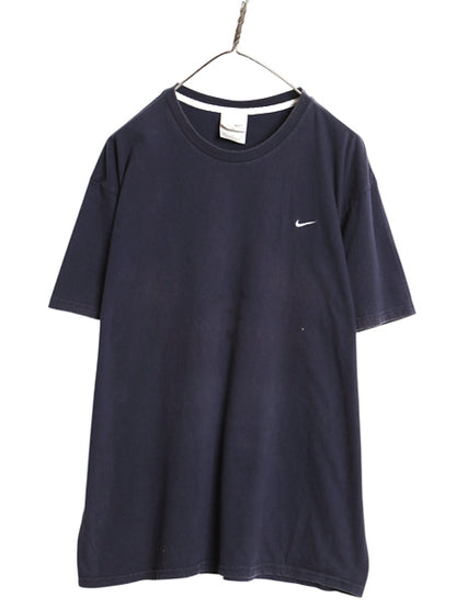 00s ナイキ スモール スウッシュ 刺繍 半袖Tシャツ メンズ XL オールド ヘビーウェイト コットン ワンポイント カットソー 大きいサイズ 紺