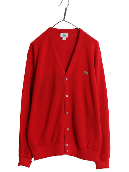 80s USA製 ラコステ アクリル ニット カーディガン メンズ レディース L 古着 ヴィンテージ 羽織り 前開き セーター ワンポイント レッド