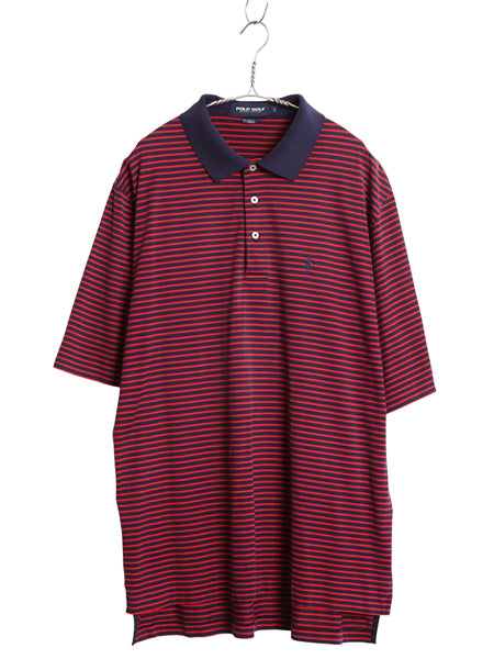 90s ポロゴルフ ラルフローレン ボーダー 半袖 ポロシャツ メンズ L 古着 オールド 半袖シャツ ペルー製 高級 100% ピマ コットン スムース