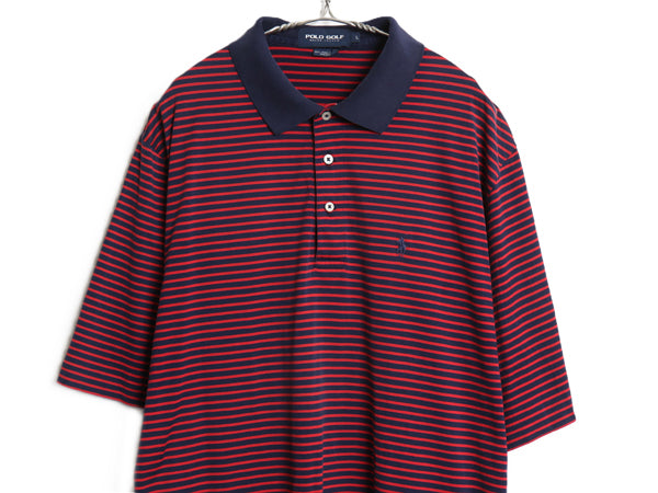 90s ポロゴルフ ラルフローレン ボーダー 半袖 ポロシャツ メンズ L 古着 オールド 半袖シャツ ペルー製 高級 100% ピマ コットン スムース