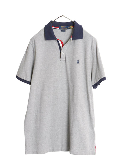 ポロ ラルフローレン 鹿の子 半袖 ポロシャツ メンズ M / CLASSIC FIT ポニー ワンポイント ボックス カットソー 無地 トリコカラー グレー