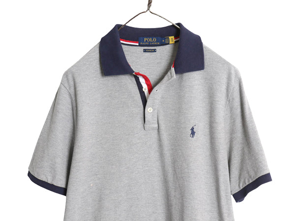 ポロ ラルフローレン 鹿の子 半袖 ポロシャツ メンズ M / CLASSIC FIT ポニー ワンポイント ボックス カットソー 無地 トリコカラー グレー