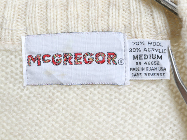 80s マクレガー Vネック ニット ベスト メンズ レディース M ヴィンテージ ウール アクリル フェアアイル 総柄 セーター 重ね着 ナチュラル