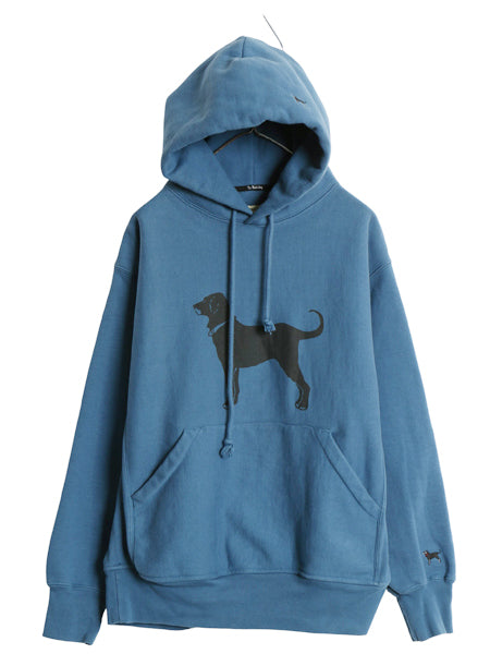 00s The Black Dog ドッグ プリント スウェット フード パーカー メンズ レディース S / オールド ヘビーウェイト 犬 裏起毛 トレーナー 青