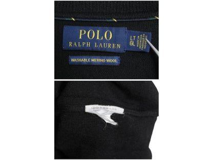 ポロ ラルフローレン Vネック ニット セーター メンズ L / メリノ ウール ハイゲージ ワンポイント シンプル きれいめ ブラック 洗濯可能
