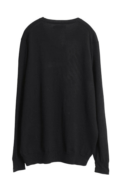 ポロ ラルフローレン Vネック ニット セーター メンズ L / メリノ ウール ハイゲージ ワンポイント シンプル きれいめ ブラック 洗濯可能