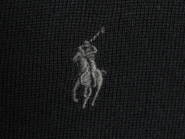 ポロ ラルフローレン Vネック ニット セーター メンズ L / メリノ ウール ハイゲージ ワンポイント シンプル きれいめ ブラック 洗濯可能