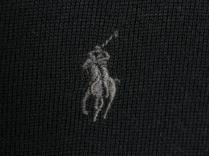 ポロ ラルフローレン Vネック ニット セーター メンズ L / メリノ ウール ハイゲージ ワンポイント シンプル きれいめ ブラック 洗濯可能