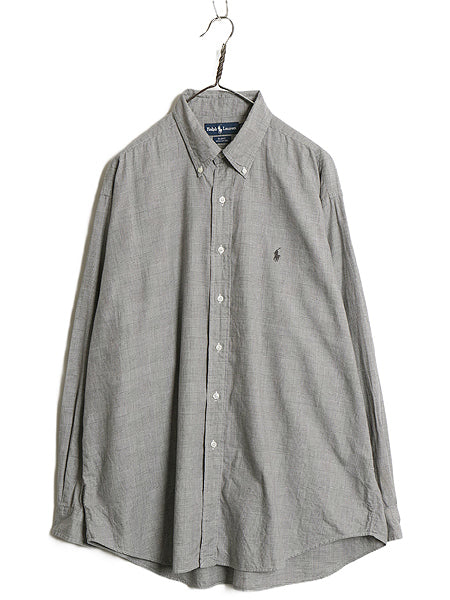90s ラルフローレン 長袖 ボタンダウン シャツ メンズ XL / オールド 長袖シャツ コットン ワイシャツ チェック 大きいサイズ モノトーン