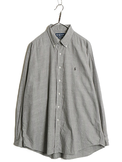 90s ラルフローレン 長袖 ボタンダウン シャツ メンズ XL / オールド 長袖シャツ コットン ワイシャツ チェック 大きいサイズ モノトーン