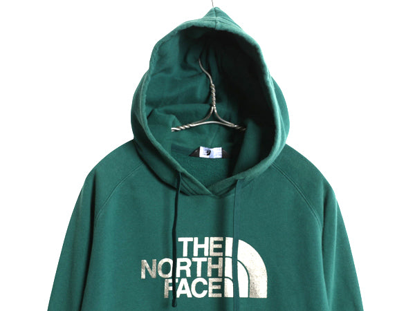 ノースフェイス プリント スウェット フード パーカー レディース L / 古着 アウトドア トレーナー プルオーバー 裏起毛 シンプル グリーン