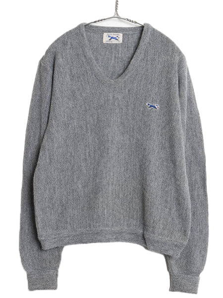 80s JCペニー フォックス Vネック アクリル ニット セーター メンズ レディース S 古着 ヴィンテージ 長袖ニット ワンポイント シンプル 