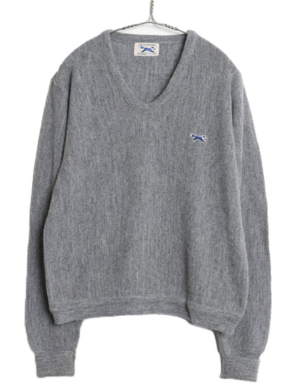 80s JCペニー フォックス Vネック アクリル ニット セーター メンズ レディース S 古着 ヴィンテージ 長袖ニット ワンポイント シンプル 