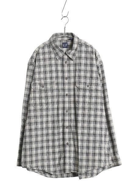 90s オールド ギャップ チェック 長袖 シャツ メンズ XL 長袖シャツ ヘビーウェイト コットン ポケット付き 黒 マルチカラー 大きいサイズ