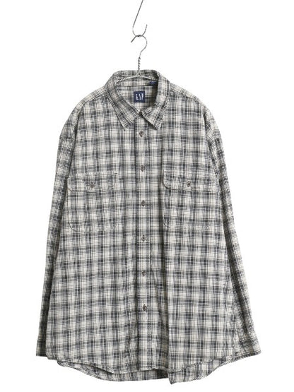 90s オールド ギャップ チェック 長袖 シャツ メンズ XL 長袖シャツ ヘビーウェイト コットン ポケット付き 黒 マルチカラー 大きいサイズ