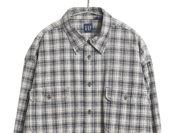 90s オールド ギャップ チェック 長袖 シャツ メンズ XL 長袖シャツ ヘビーウェイト コットン ポケット付き 黒 マルチカラー 大きいサイズ