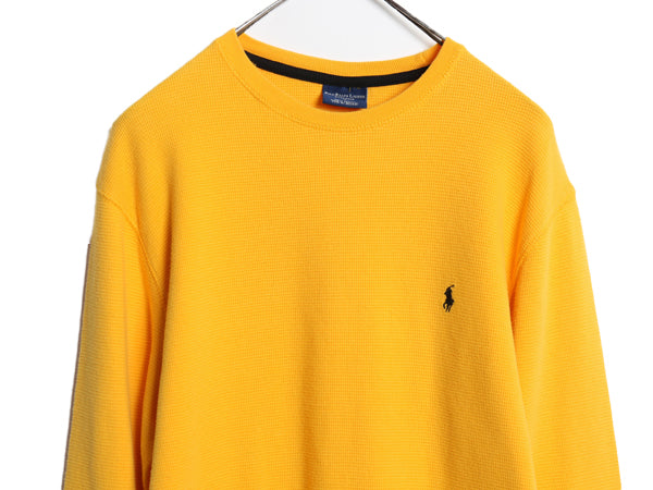 ポロ ラルフローレン 長袖 サーマル Tシャツ メンズ M / ロンT ワッフル コットン カットソー ワンポイント ストレッチ インナー イエロー