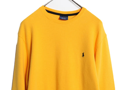 ポロ ラルフローレン 長袖 サーマル Tシャツ メンズ M / ロンT ワッフル コットン カットソー ワンポイント ストレッチ インナー イエロー