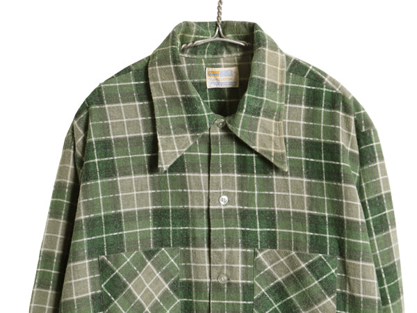 70s Grants チェック プリント 長袖 フランネル シャツ メンズ L ヴィンテージ 100% コットン ネルシャツ プリネル ボックス マルチカラー