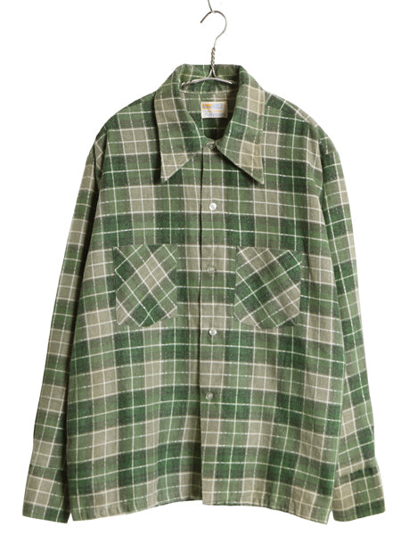 70s Grants チェック プリント 長袖 フランネル シャツ メンズ L ヴィンテージ 100% コットン ネルシャツ プリネル ボックス マルチカラー