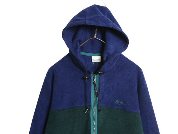 90s エルエルビーン フルジップ フリース ジャケット メンズ L 程/ オールド アウトドア 筆記体 ワンポイント フード パーカー ツートン