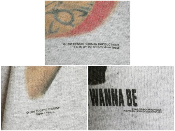 90s ★ デニスロッドマン イラスト プリント スウェット メンズ M 古着 オールド シカゴ ブルズ NBA バスケ スポーツ 裏起毛 トレーナー 灰