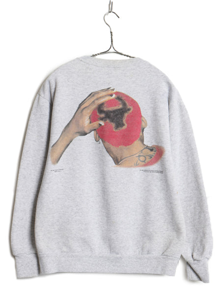 90s ★ デニスロッドマン イラスト プリント スウェット メンズ M 古着 オールド シカゴ ブルズ NBA バスケ スポーツ 裏起毛 トレーナー 灰