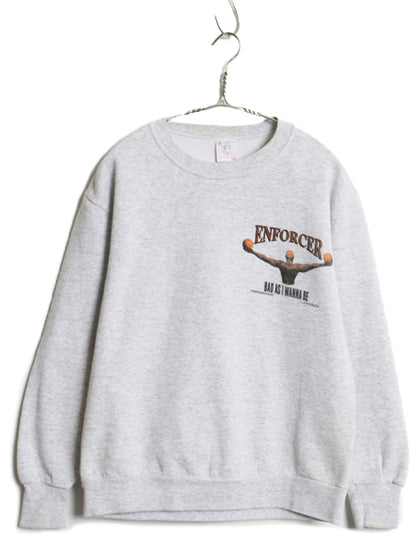 90s ★ デニスロッドマン イラスト プリント スウェット メンズ M 古着 オールド シカゴ ブルズ NBA バスケ スポーツ 裏起毛 トレーナー 灰