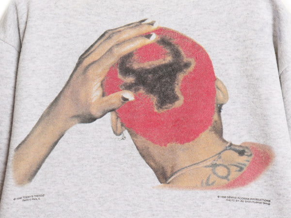 90s ★ デニスロッドマン イラスト プリント スウェット メンズ M 古着 オールド シカゴ ブルズ NBA バスケ スポーツ 裏起毛 トレーナー 灰