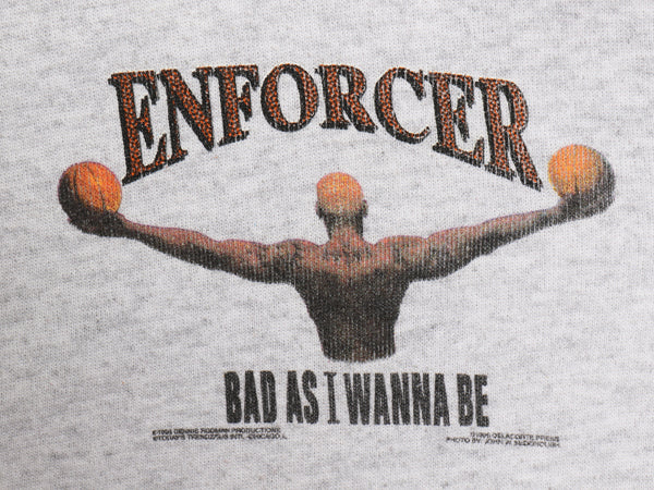 90s ★ デニスロッドマン イラスト プリント スウェット メンズ M 古着 オールド シカゴ ブルズ NBA バスケ スポーツ 裏起毛 トレーナー 灰