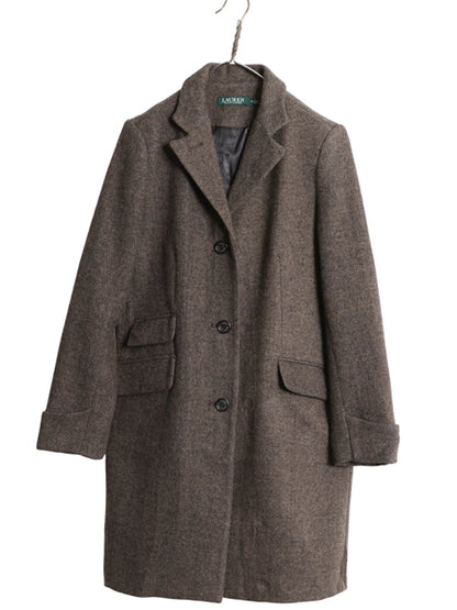 ローレン ラルフローレン チェスター コート レディース M 程 古着 ポロ ウール ツイード ロングコート テーラード ジャケット きれいめ 茶