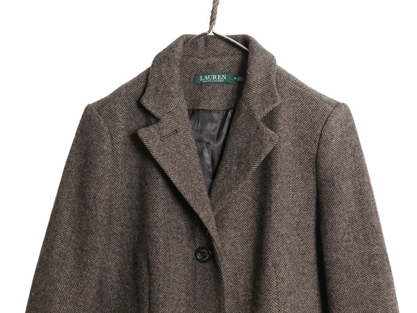 ローレン ラルフローレン チェスター コート レディース M 程 古着 ポロ ウール ツイード ロングコート テーラード ジャケット きれいめ 茶