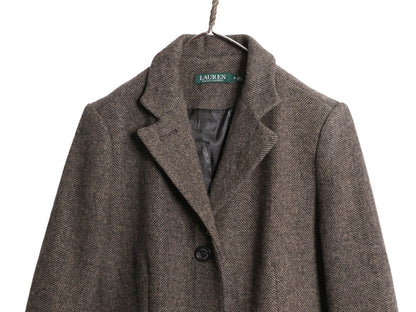 ローレン ラルフローレン チェスター コート レディース M 程 古着 ポロ ウール ツイード ロングコート テーラード ジャケット きれいめ 茶