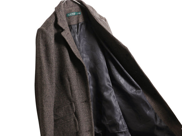 ローレン ラルフローレン チェスター コート レディース M 程 古着 ポロ ウール ツイード ロングコート テーラード ジャケット きれいめ 茶