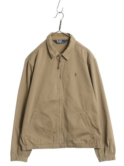 90s ポロ ラルフローレン スイングトップ ジャケット メンズ L オールド コットン ブルゾン フルジップ ジャンパー ワンポイント ベージュ