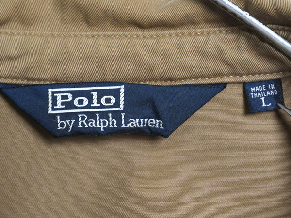 90s ポロ ラルフローレン スイングトップ ジャケット メンズ L オールド コットン ブルゾン フルジップ ジャンパー ワンポイント ベージュ
