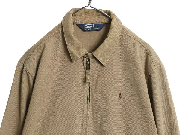 90s ポロ ラルフローレン スイングトップ ジャケット メンズ L オールド コットン ブルゾン フルジップ ジャンパー ワンポイント ベージュ