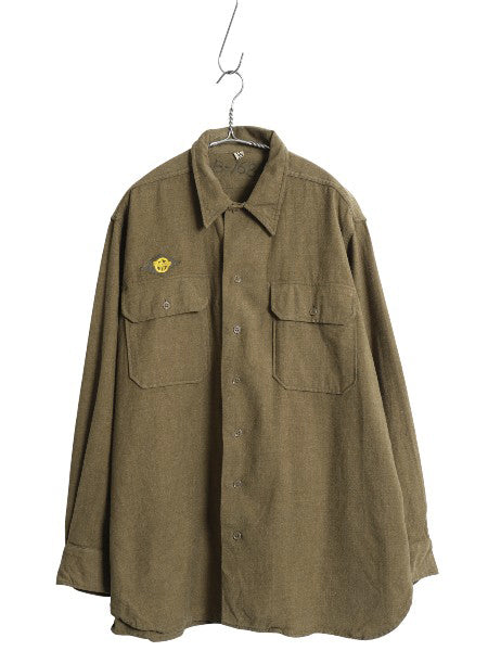 40s 米軍実物 US ARMY 長袖 ウール マスタード シャツ メンズ XL 程 古着 ヴィンテージ ミリタリー アーミー 軍物 大戦 ガスフラップ 付き