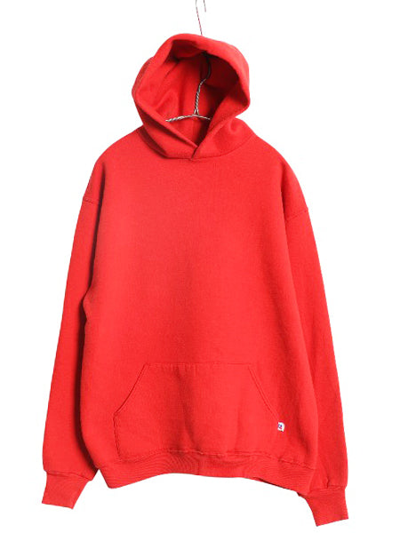 90s USA製 ラッセル 無地 スウェット フード パーカー メンズ レディース XL オールド プルオーバー トレーナー ブランク 大きいサイズ 赤