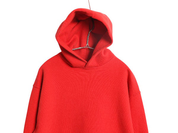 90s USA製 ラッセル 無地 スウェット フード パーカー メンズ レディース XL オールド プルオーバー トレーナー ブランク 大きいサイズ 赤