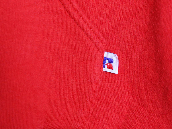 90s USA製 ラッセル 無地 スウェット フード パーカー メンズ レディース XL オールド プルオーバー トレーナー ブランク 大きいサイズ 赤
