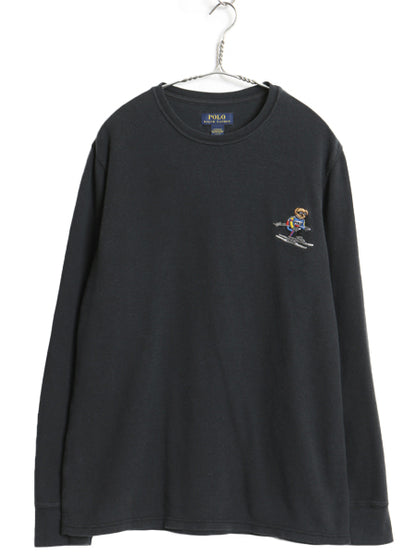 ポロベア ポロ ラルフローレン 長袖 サーマル Tシャツ メンズ L 古着 ロンT ロングスリーブ ワッフル コットン カットソー キャラクター 黒