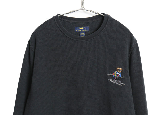 ポロベア ポロ ラルフローレン 長袖 サーマル Tシャツ メンズ L 古着 ロンT ロングスリーブ ワッフル コットン カットソー キャラクター 黒