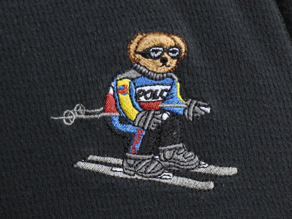 ポロベア ポロ ラルフローレン 長袖 サーマル Tシャツ メンズ L 古着 ロンT ロングスリーブ ワッフル コットン カットソー キャラクター 黒