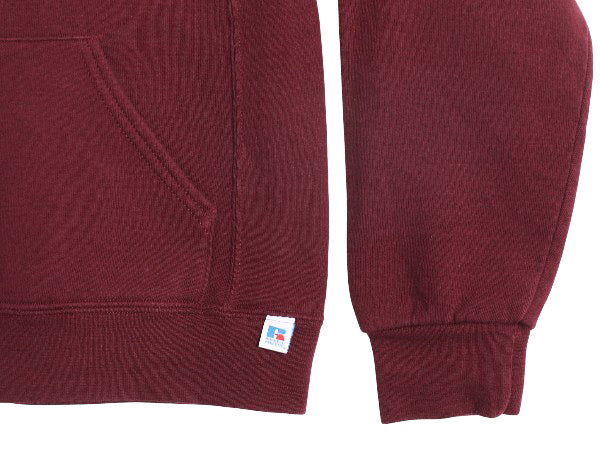 00s ラッセル 無地 スウェット フード パーカー メンズ レディース S オールド プルオーバー 裏起毛 前V トレーナー ブランク バーガンディ