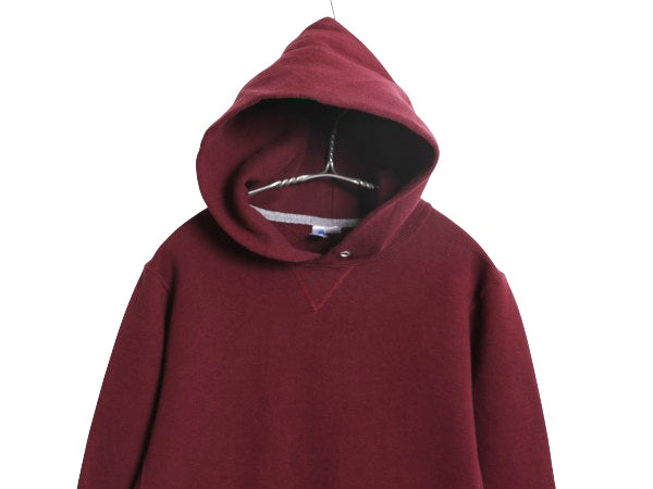 00s ラッセル 無地 スウェット フード パーカー メンズ レディース S オールド プルオーバー 裏起毛 前V トレーナー ブランク バーガンディ