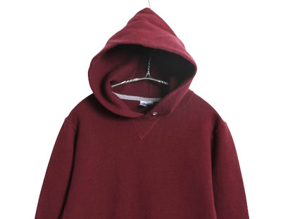 00s ラッセル 無地 スウェット フード パーカー メンズ レディース S オールド プルオーバー 裏起毛 前V トレーナー ブランク バーガンディ