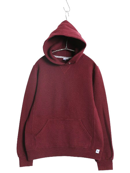 00s ラッセル 無地 スウェット フード パーカー メンズ レディース S オールド プルオーバー 裏起毛 前V トレーナー ブランク バーガンディ